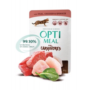 Optimeal Grain-free з телятиною, курячим філе та шпинатом у соусі Optimeal Grain-free з телятиною, курячим філе та шпинатом у соусі